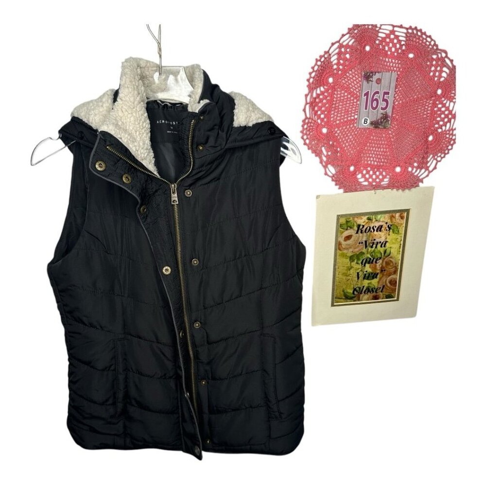 Aeropostale Balck Sherpa Hood Vest Size M